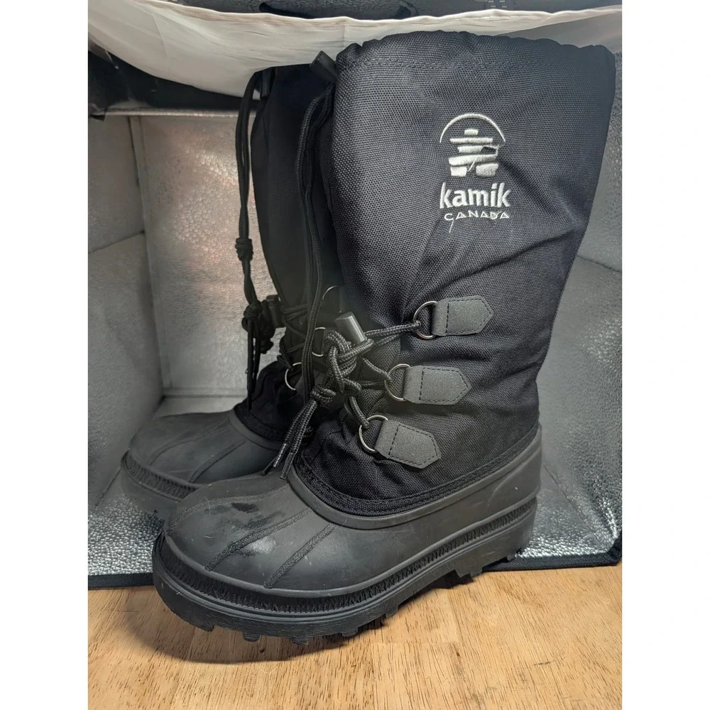 Kamik Canada Mens Black Winter Snow Boots Waterproof Rubber Nylon Size 7